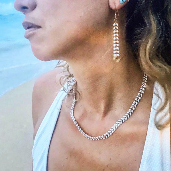 Laurel Wreath White Dangle Earrings