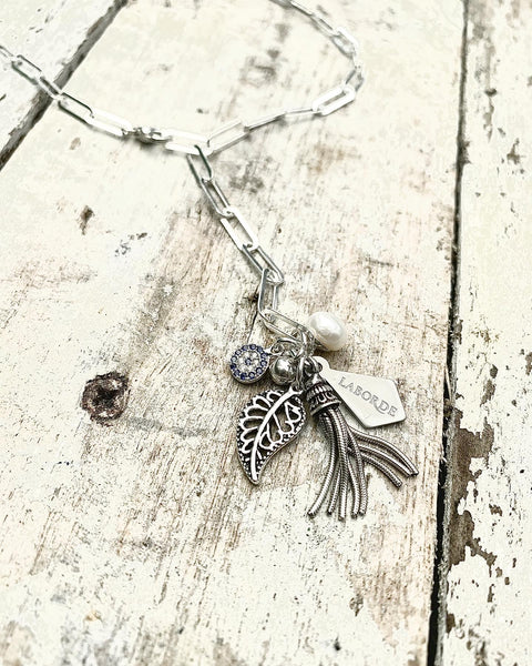 Sterling Silver Paperclip Chain Cluster Necklace