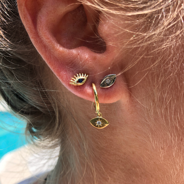 Sterling Silver Evil Eye Stud Earrings - Cut Out