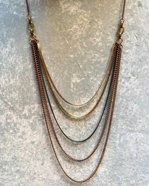 Five Strand Vintage Brass Necklace