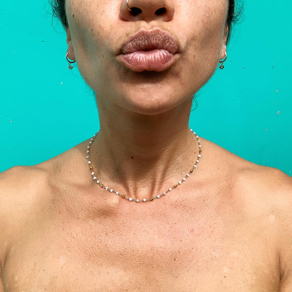 Pearl and Pyrite Sterling Silver collar necklace