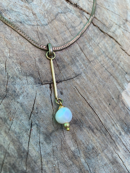 Freshwater pearl flat vintage brass snake chain