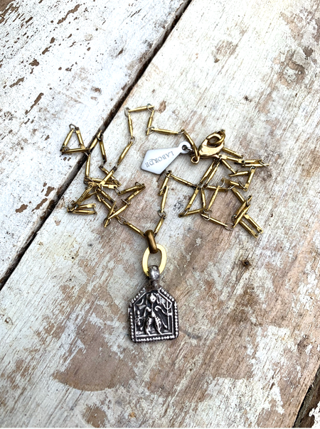 Labradorite arrowhead pendant. Mixed metal Necklace. Dainty vintage brass box chain.
