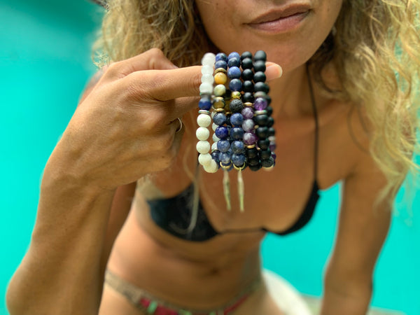 Sodalite, Blue Tigers Eye, Black Lava Stone Stretch Bracelet