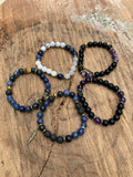 Sodalite, Black Lava Stone, Bonze Stretch Bracelet