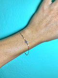 Evil Eye, Medium Blue, Dainty Fancy Chain - 14k plated gold bracelet with Fresh Water Pearls