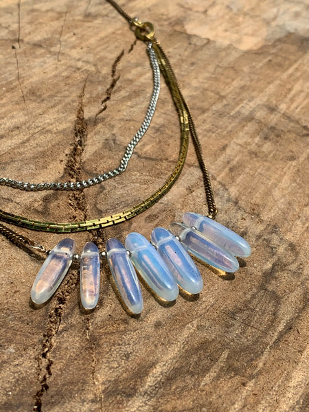 Opalite 3 strand mixed metal necklace