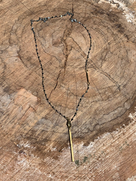 Silver plated fancy chain with 14k plate and brass bar detail