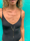 Y-Style Modular Zip Vintage Brass Necklace. Gold with Silver Metallic Beads