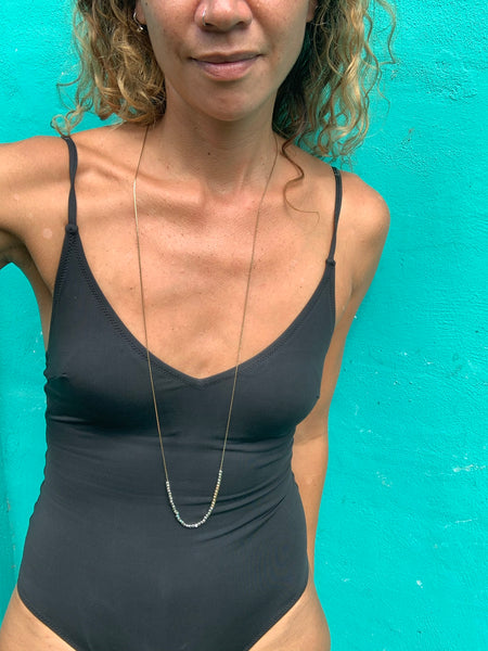 Y-Style Modular Zip Vintage Brass Necklace. Gunmetal with Silver Metallic Beads