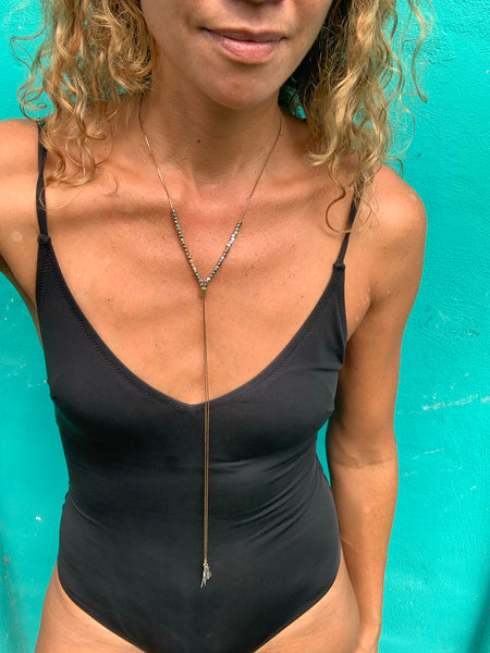 Y-Style Modular Zip Vintage Brass Necklace. Antique Bronze and Gold Metallic Beads