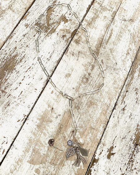 Fancy Detail Chain - Long wrap around sterling silver plated necklace
