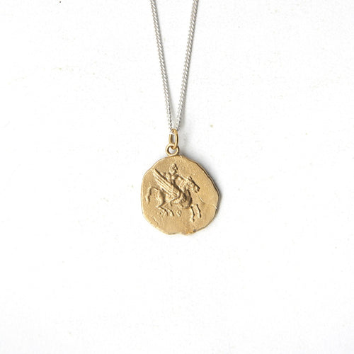 Ancient Medallion Coin Necklace. Chimera, Pegasus