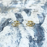 Sterling Silver Evil Eye Studs - Cut Out - 18k Yellow gold