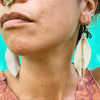 Leather Feather Earrings - White with gold and crystal