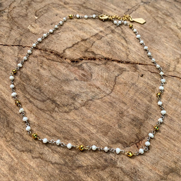 Pearl and Pyrite Sterling Silver collar necklace