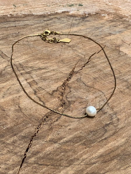 Opalite dangle earrings with freshwater pearl. Vintage brass detail.