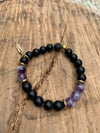 Amethyst, Onyx, Black Lava Stone, Silver, Bonze Stretch Bracelet
