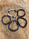 Amethyst, Onyx, Black Lava Stone, Silver, Stretch Bracelet