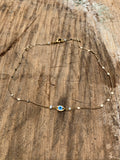 Evil Eye, Light Blue, Dainty Fancy Chain - 14k Gold Plate Necklace with Fresh Water Pearls