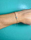 Evil Eye, Light Blue, Dainty Fancy Chain - 14k plated gold bracelet with Freshwater Pearls