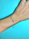 Evil Eye, Medium Blue, Dainty Fancy Chain - 14k plated gold bracelet with Fresh Water Pearls
