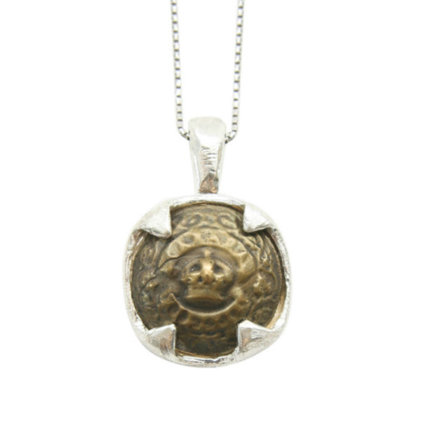 Vintage Canadian Medallion Necklace Ornate Crown Close up