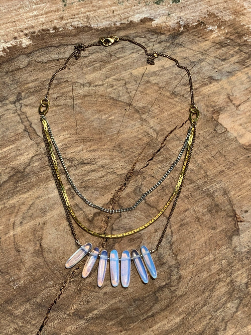 Opalite 3 strand mixed metal necklace