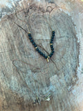 Y-Style Modular Zip Vintage Brass Necklace. Black Lava Stone with Gold Spacers