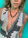 Y-Style Modular Zip Vintage Brass Necklace. Black Lava Stone with Gold Spacers