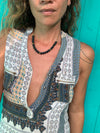 Y-Style Modular Zip Vintage Brass Necklace. Black Lava Stone with Gold Spacers