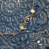 Evil Eye, Medium Blue, Dainty Fancy Chain - 14k plated gold bracelet with Fresh Water Pearls